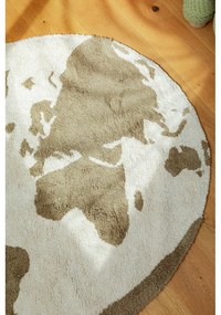 Zöld-krémszínű mosható-kézi szövésű pamut gyerek szőnyeg ø120 cm World Map – Lorena Canals