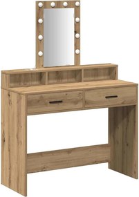vidaXL Öltözködőasztal tükör lámpákkal Barna 100 x 41 x 140 cm Faanyag