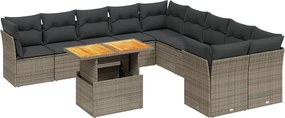 vidaXL 11 részes szürke polyrattan kerti ülőgarnitúra párnákkal