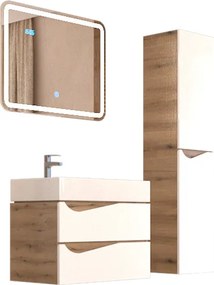 Piramida EURIDIKA fali fürdőszobabútor - műmárvány mosdóval -2 fiókos - ALPINFEHÉR-TÖLGY - 70 x 41 x 56 cm