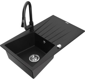 Mexen Cesar, 1 kamrás gránit mosogató 775x470x190 mm és Elia mosogató csaptelep, fekete, 6514-77-670101-70