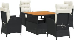 vidaXL 5 részes fekete polyrattan kerti étkezőgarnitúra párnákkal