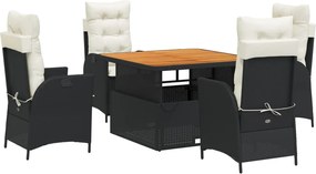 vidaXL 5 részes fekete polyrattan kerti étkezőgarnitúra párnákkal
