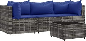 vidaXL 4 részes szürke polyrattan kerti ülőgarnitúra párnákkal