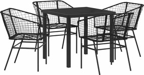 vidaXL Kert étkező szett 5 pcs Fekete polirattan