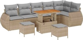 vidaXL Kerti Kanapé Szett 9 pcs Bézs polirattan