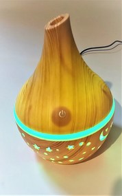 NAGOMI ELEKTROMOS AROMA DIFFÚZOR ILLÓOLAJ PÁROLOGTATÓ PÁRÁSÍTÓ KÉSZÜLÉK USB fa hatás színes éjszakai fény Csillagok Hold