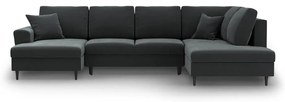 Sötétszürke bársony kinyitható tárolóhelyes sarokkanapé (jobb oldali-U alakú) Kyoto – Cosmopolitan Design
