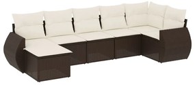 vidaXL 7 részes barna polyrattan kerti ülőgarnitúra párnákkal