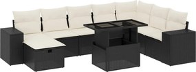 vidaXL 9 részes fekete polyrattan kerti ülőgarnitúra párnákkal