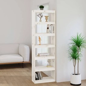 Fehér tömör fenyőfa könyvszekrény/térelválasztó 60x30x199,5 cm