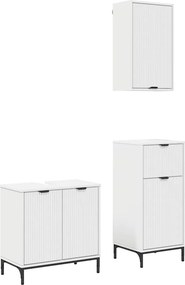vidaXL Fürdőszoba bútor szett fiókkal 3 pcs Fehér Mérnöki fa és fém