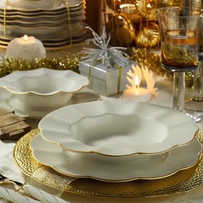 24 részes porcelán étkészlet krém-arany