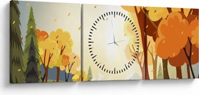 Kép - őszi táj, illusztrációk (órával) (90x30 cm)