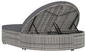 2 személyes szürke kerti polyrattan napozóágy párnával