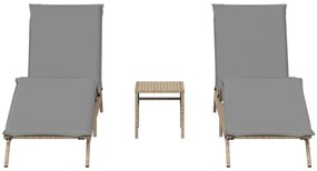 2 db bézs polyrattan napozóágy asztallal