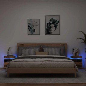 2 db antik fa színű éjjeliszekrény LED-fényekkel 40x39x48,5 cm
