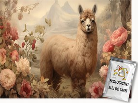 Fotótapéta Flizelina Kilátás Hegyek Kert Virágok Láma Alpaka 150x105 ragasztó