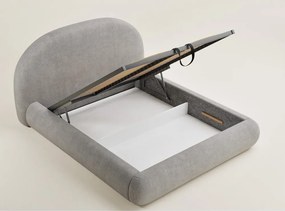 Szürkésbézs kárpitozott ágyneműtartós franciaágy ágyráccsal 180x200 cm Maumere – Maison de Rêve