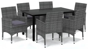 7 részes szürke polyrattan kerti étkezőgarnitúra párnákkal