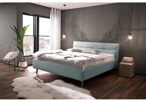 Világoskék kárpitozott franciaágy tárolóhellyel ágyráccsal 160x200 cm Lotte – Meise Möbel