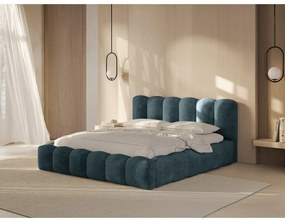 Kék kárpitozott ágyneműtartós franciaágy ágyráccsal 200x200 cm Lupine – Micadoni Home