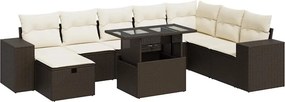vidaXL 9 részes barna polyrattan kerti ülőgarnitúra párnákkal