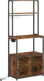 Konyhai polc beépített elosztóval, 40 x 60 x 170 cm, rusztikus barna és fekete