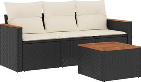 vidaXL 4 részes fekete polyrattan kerti ülőgarnitúra párnákkal