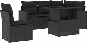vidaXL 6 részes fekete polyrattan kerti ülőgarnitúra párnákkal