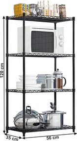 Polcállvány, 4 polcos, fekete, SUER TYP 1