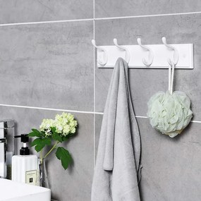 Fali fogas 4 fém kampóval, 40 x 7 x 9 cm, fehér