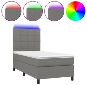 sötétszürke szövet rugós és LED-es ágy matraccal 90x190 cm