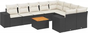 vidaXL 10 részes fekete polyrattan kerti ülőgarnitúra párnákkal