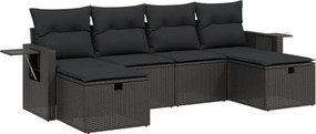 vidaXL 6 részes fekete polyrattan kerti ülőgarnitúra párnákkal