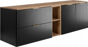 Fekete Fürdőszoba Szett Falra Szerelhető Mosdó Alá 140 Bordázott Mdf Frontokkal, Pulttal