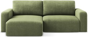 Zöld zsenília kinyitható-tárolóhelyes sarokkanapé (bal oldali-heverő résszel) Kona – Makamii