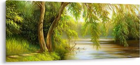 Kép - fűzfa a tó mellett, olajfestmény (120x50 cm)