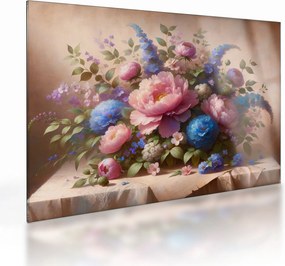 Üveg kép - Asztal tele virágokkal (70x50 cm)