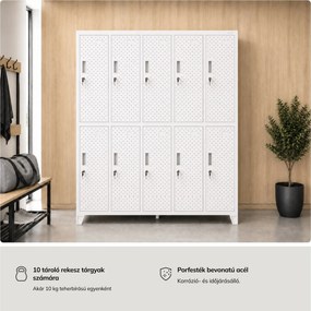 Munkaruhásszekrény, rekeszes, perforált, 10 rekesz, fehér, 1360x1720x450 mm: BARTEK PRO