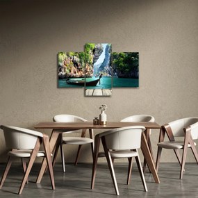 Kép - Víz mediterrán táj csónakkal (90x60 cm)