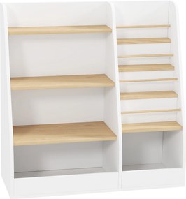 AIYAPLAY Gyermek Könyvespolc, 4 Szintes Könyv Tároló, Könyvtartó, Tároló Rács, Játék Tároló Szekrény, Gyerek Szoba és Játszószoba Polc, Fehér | Aosom