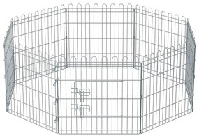 Kutya kennel, kutyaketrec, 61 cm magas, összecsukható kifutó 8 paneles, ezüst | FEANDREA