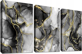 Halflemart Fa festmények szürke-fekete-arany 70 x 50 cm 3 db