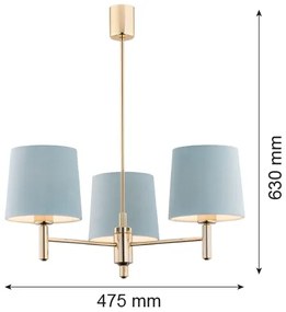 Argon 1484 - Csillár rúdon PONTE 3xE27/15W/230V kék/sárgaréz