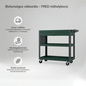 Műhelyi szerszámkocsi fiókkal, görgőkön, üvegzöld, 800x800x380 mm: FRED