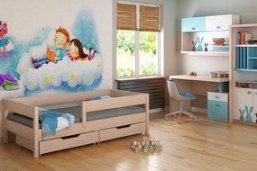Gyerekágy biztonsági akadállyal, fehérített tölgy, 80x180, MIX