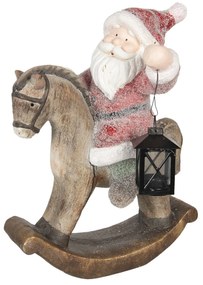 Kerámia télapó hintalovon lámpás mécsestartóval karácsonyi dekorációs figura
