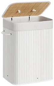 Bambusz szennyeskosár, 72L, összecsukható, téglalap alakú tárolókosár 3 fogantyúval, 40 × 30 × 60 cm, fehér