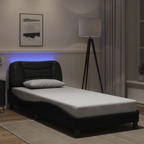 fekete műbőr ágykeret LED-világítással 80 x 200 cm
